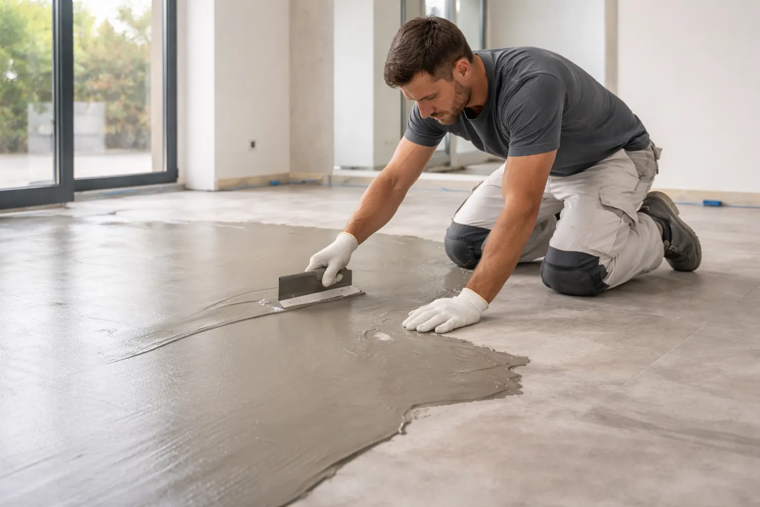 Aplicación de microcemento en reforma de vivienda creando superficie continua sin juntas