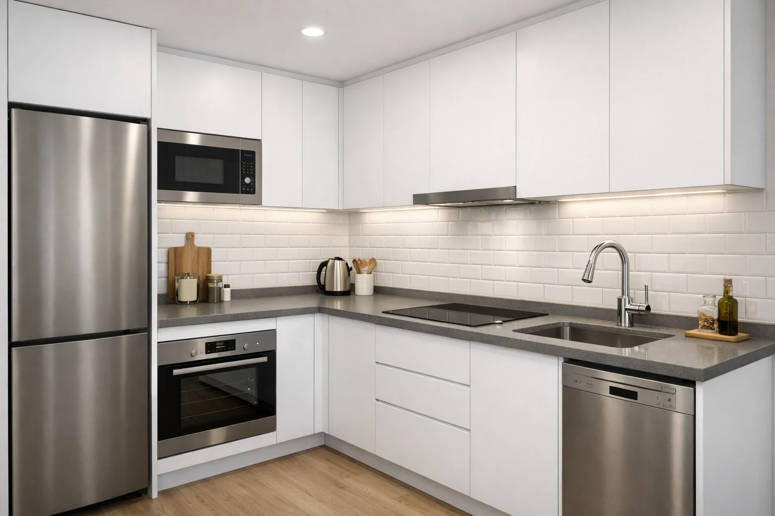 Cocina integral moderna en reforma de piso de 60 metros en Madrid