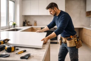 Encimeras de cuarzo compacto en cocina moderna 2026 - Guía completa Rehabiliteco