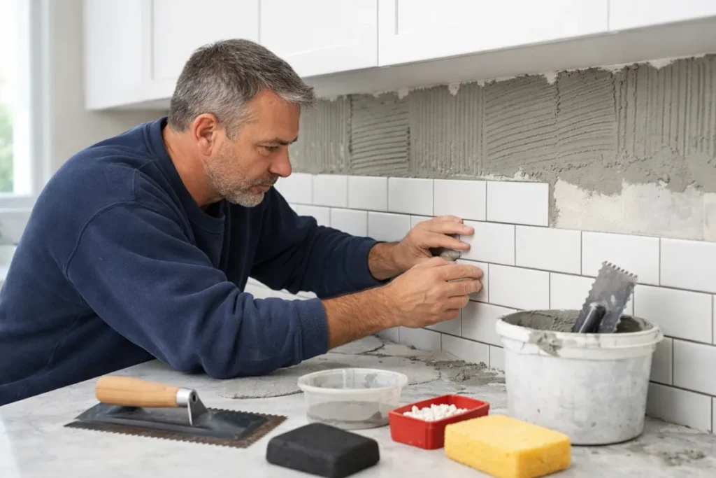 obrero-alicatando-el-salpicadero-de-una-cocina-blanca