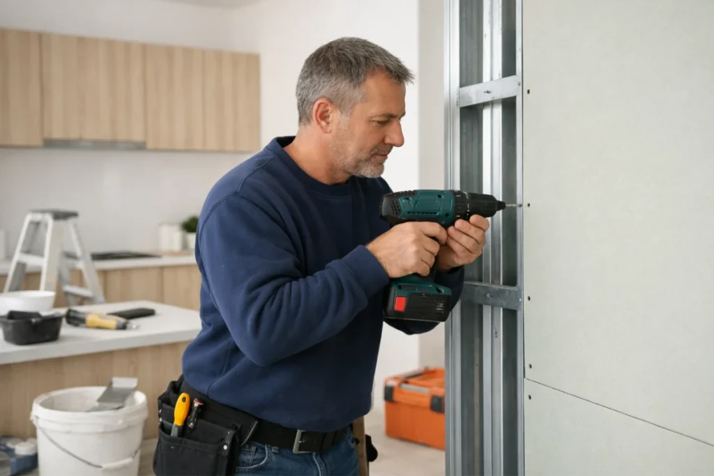 obrero-haciendo-tabique-de-pladur-en-cocina