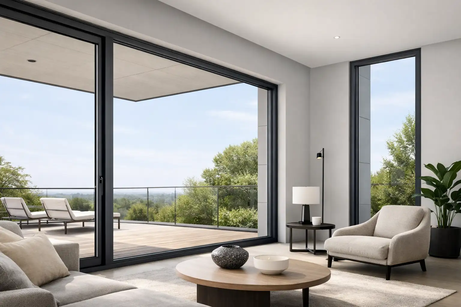 Ventanas de aluminio con RPT en vivienda moderna con gran superficie acristalada