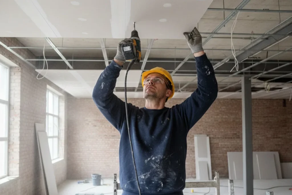 obrero-instalando-falso-techo-en-salon